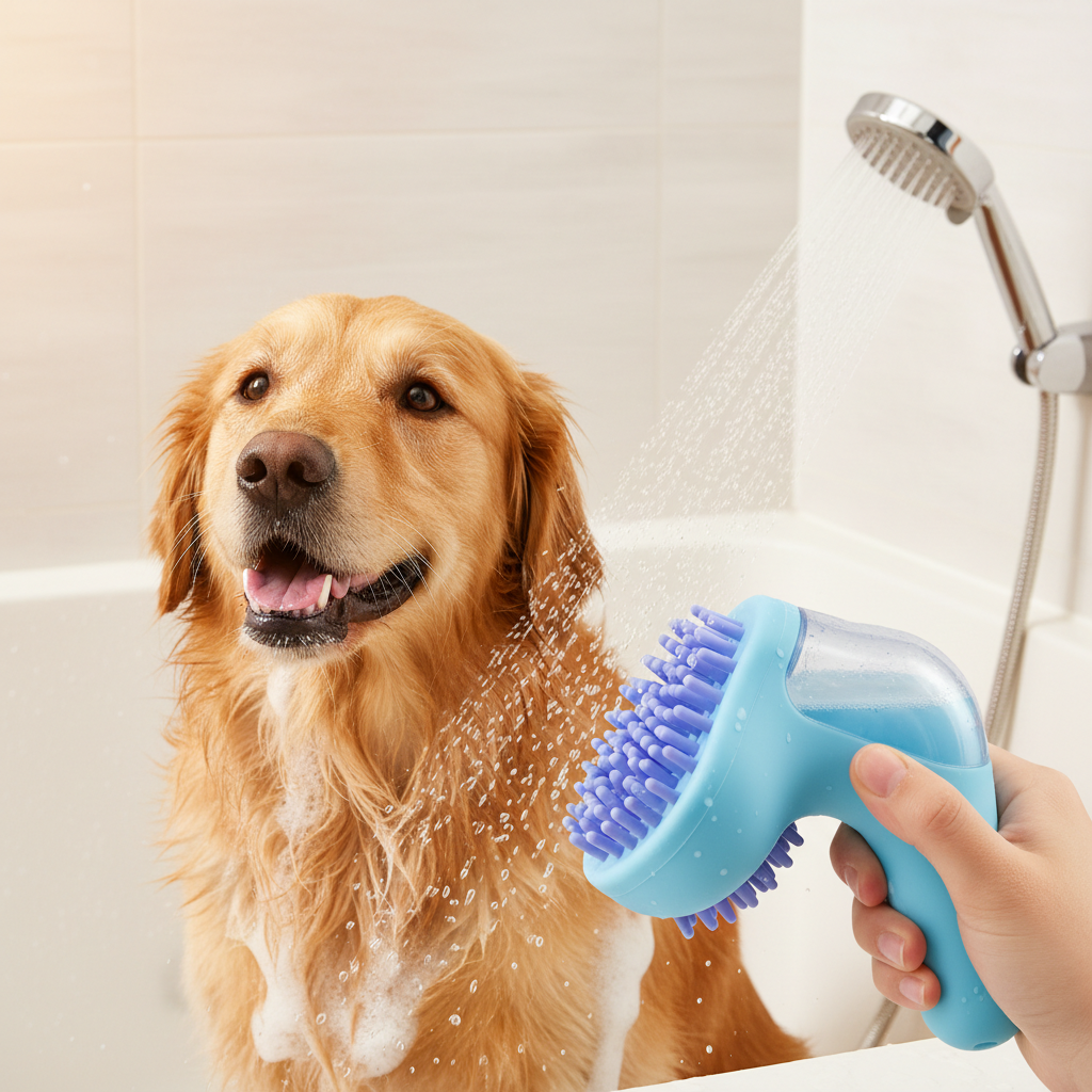Dog Bathing Brush & Pet Massage Shampoo Dispenser